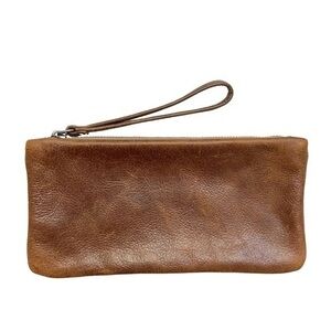Rough and Tumble brown leather wristlet bag